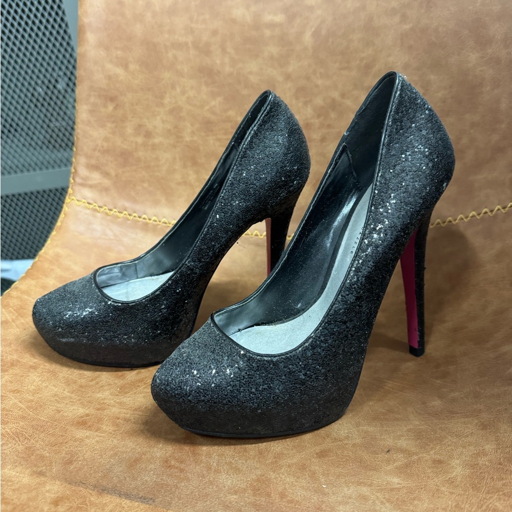 Women's Black Glitter Platform High Heels
